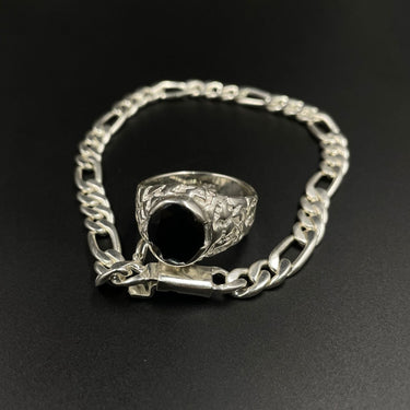 Pack Anillo Oval labrado y Pulsera Fígaro de Plata 950